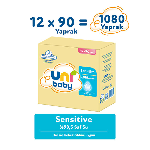 Uni Baby Sensitive Parfümsüz Islak Mendil 12 × 90 Yaprak