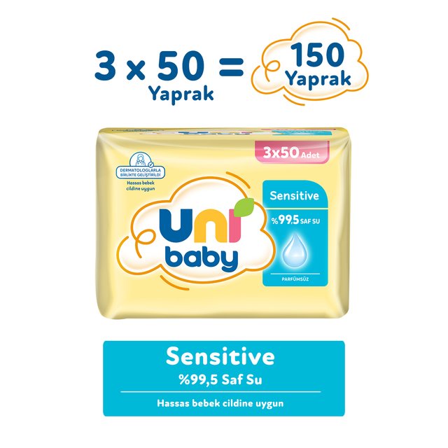 Uni Baby Sensitive Parfümsüz Islak Mendil 3 × 50 Yaprak