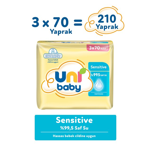 Uni Baby Sensitive Parfümsüz Islak Mendil 3 × 70 Yaprak