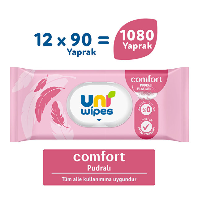 Uni Wipes Comfort Pudra Kokulu Islak Mendil 12 × 90 Yaprak