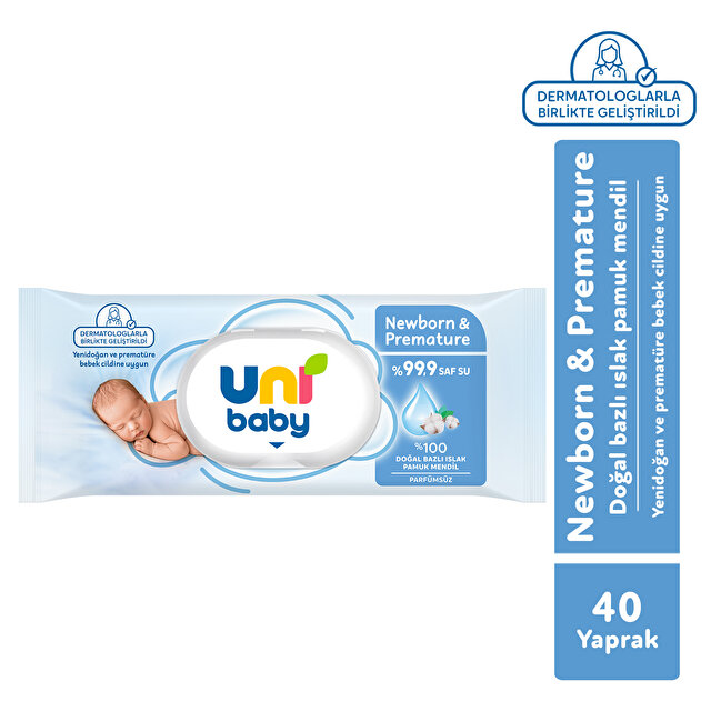 Uni Baby Newborn & Premature Islak Pamuk Mendil 40 Yaprak