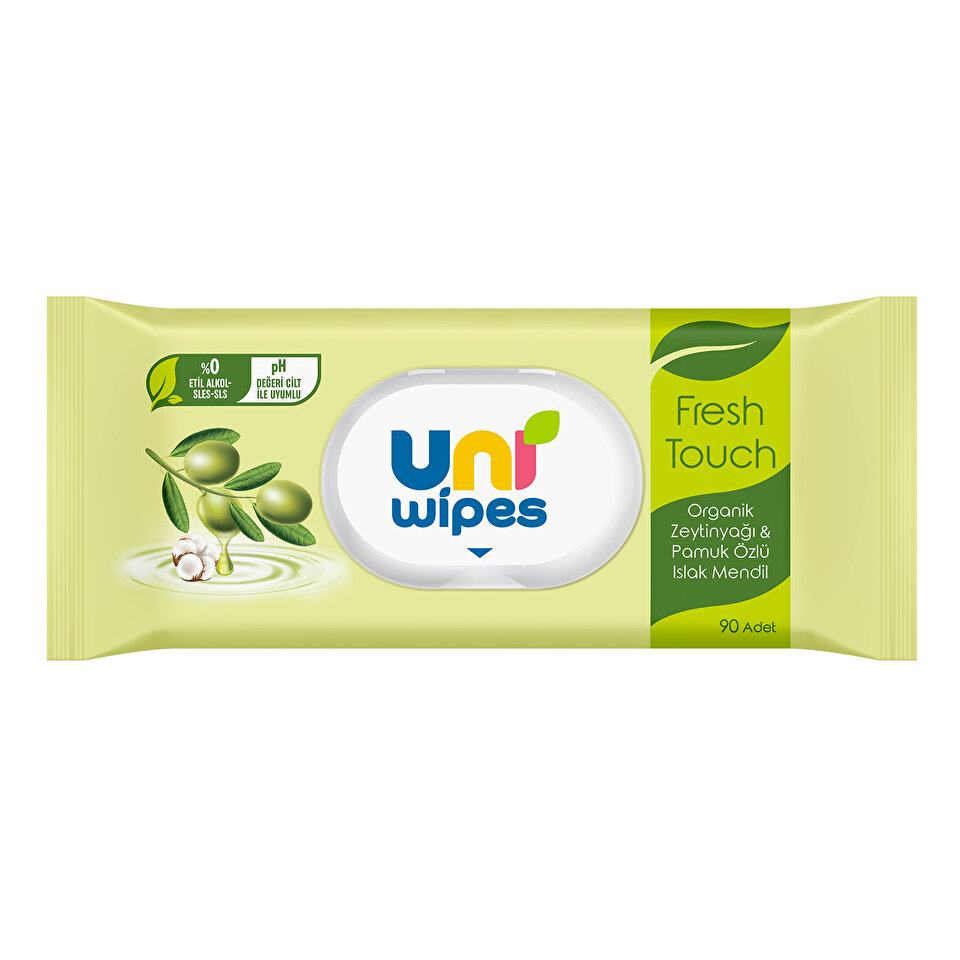 Uni Wipes Fresh Touch Organik Zeytinyağı Ve Pamuk Özlü Islak Mendil 3 × 90 Yaprak — görsel 2